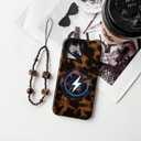 NITITOP Compatible with iPhone 14 Pro Max Case with Chain Lanyard Strap Magnetic Compatible with MagSafe Cute Leopard Amber Tortoise for Women Men Girls Soft TPU Shockproof Protective Cover - Black