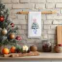 Blue and White Chinoiserie Christmas Kitchen Towels, Pink Bow Christmas Tree Hand Towels, Grandmillennial Christmas Decor Dish Towels Dishcloths Tea Towels for Kitchen, 16x24in