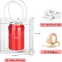 Mauproy 50 Pack Clear Plastic Gift Bags with Handles, Party Favor Bags with Ribbons and Tags, Reusable Goodie Tote Bags for Mother's Day Wedding Baby Shower (4.9" x 5.9" x 2.8")