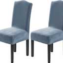 H.VERSAILTEX Velvet Dining Chair Covers Stretch Chair Covers for Dining Room Set of 2 Parson Chair Slipcovers Chair Protectors Covers Dining, Soft Thick Solid Velvet Fabric Washable, Stone Blue