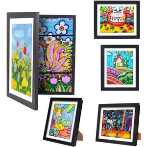 Kids Artwork Frames Changeable - Front Opening Holds 150, Children Art Projects, 10x12.5 Picture Frame for Display, With Storage (Black)