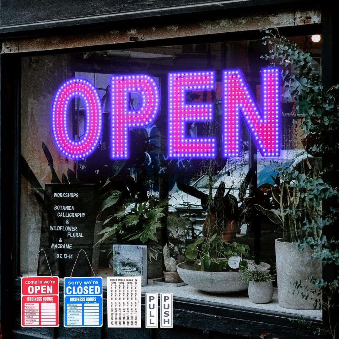 Open Sign for Business, 30"x10" Dimmable Large LED Open Signs with Hanging Installation for Bar Pubs Store Restaurant Office Hotel Salon Red & Blue