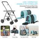 Double Pet Stroller for Dogs and Cats with 2 Detachable Carrier, Quick-Folding Dog Stroller for Medium Small Dogs Cats, 4 Wheels, Light Blue