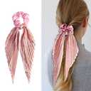Ouliget Silky Satin Hair Scarf Scrunchies for Women,Sweet Soft Shiny Hair Band Hair Accessories,Bohemia Knotted Bow Ribbon Elastic Hair Scrunchies, 4 Pieces