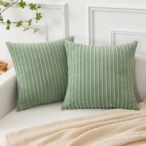 Kevin Textile Spring Pillow Covers 24x24 Set of 2 Spring Decorations Soft Plush Corduroy Chic Cushion Covers for Bedroom, 24 x 24 inch, Sage Green