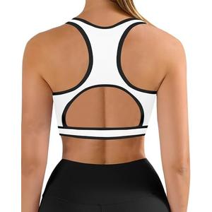XUNYU Sports Bras for Women Open Back Workout Tops Built in Bra High Neck Longline Crop Tank Racerback Support Yoga Top Medium