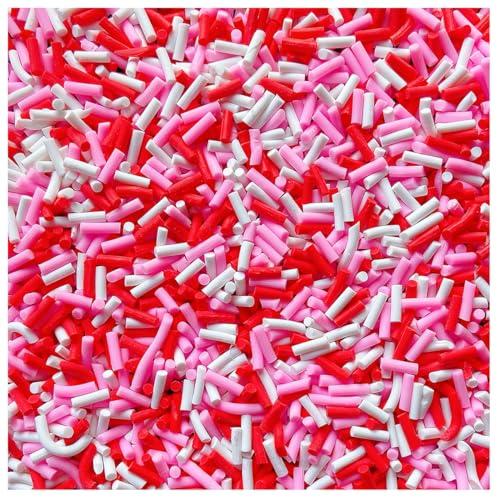 EHOPE 100G Fake Sprinkles Polymer Sprinkles Faux Sprinkles Resin Sprinkles Clay Sprinkles For Resin Fake Candy Sprinkles for Nail Art DIY Crafts Cake Phone Case (100G Long Red Pink)