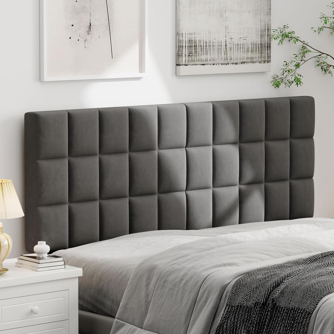 Andeworld Velvet Upholstered Tufted King Size Headboard,Wood Head Board with Metal Legs, Adjustable Height from 42 to 56, Bed Headboard in Modern Design,Backboard for Bed, Dark Gray