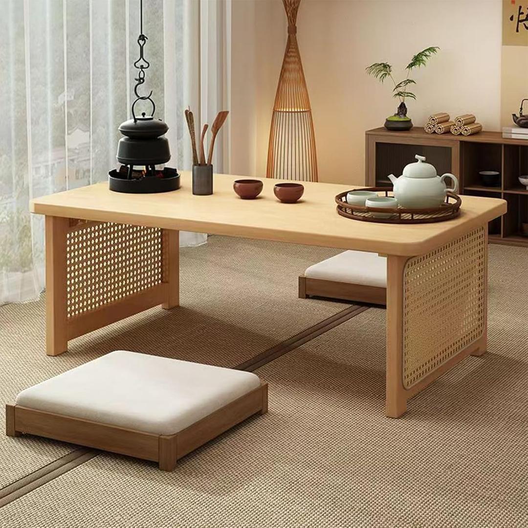 Japanese Floor Table Bamboo Folding Coffee Table Portable Solid Wood Japanese Coffee Table, No Assembly Japanese Dining Table for Sitting on The Floor, Easy Storage(39.4 * 18.9 * 13.8in.)