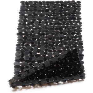 WELTRXE Non Slip Bathtub Mat 35 x 16 Inches Pebbles Shower Mats with Suction Cups, Drain Holes for Bathroom Showers, Tub, Machine Washable Bathroom Mats BPA, Latex Free Safe Tub Mats - Black