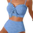 Herseas Women's Seashell Textured Bikini Sets Knotted Front 2 Piece Swimsuits Ruffle Trim Bathing Suits (Medium)
