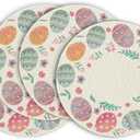 Artoid Mode Easter Round Placemats Set of 4, 14 Inch Colored Eggs Floral Spring Round Table Mats for Easter Party Kitchen Dining Decoration (Beige)