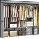 83 Inch Wide Portable Closet Wardrobe, Clothes Storage Rack Organizer with Cover, 5 Clothes Hanging Rods and 10 Storage Shelves, Grey