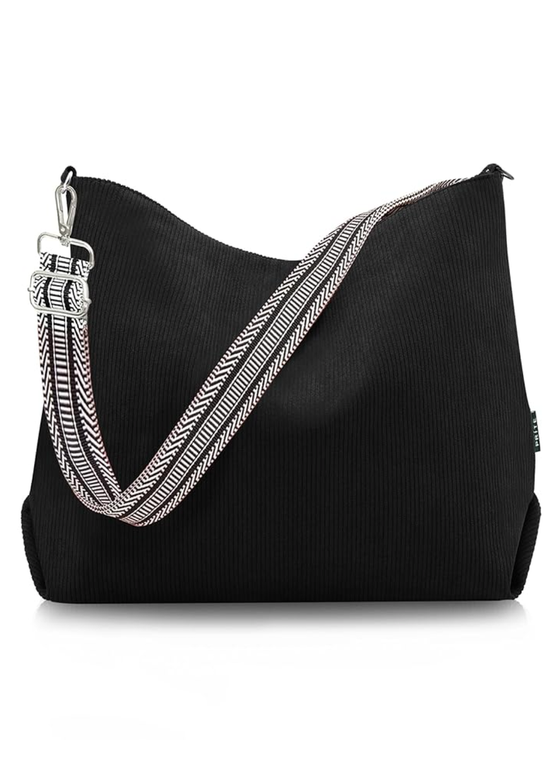 Prite Women’s Corduroy Tote Bag with Zipper, Stylish Shoulder Bag with Adjustment Straps for Work, Travel, Daily Use