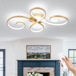 62W Modern LED Ceiling Light,Dimmable Ceiling Lamp Flower Flush Mount Light Fixture with Remote Control for Living Room, Bedroom, Dining Room, Kitchen (Gold), 31.89Inch