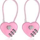 2 x 2 Pcs Padlock Combination Locker Lock 3 Digit Heart Shaped Cable Lock with Code, Pink Heart Locks for Backpacks, Gym Locker, Suitcase Travel Locks