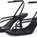 PiePieBuy Women's Lace Up Heeled Sandals Square Flip Flop High Heels Strappy Party Shoes (8, Black)