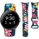 OZLNKPJL Compatible Pixel Watch Band, Soft Silicone Waterproof Sport Replacement Strap for Women & Men, Colorful Spring Floral