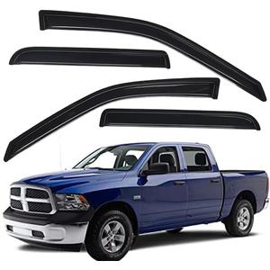 WV94109 Outside-Mount Car Window Visors Rain Guards, Dark Smoke, 4-Pieces Set, Fits 2009-2018 Dodge Ram 1500 Crew Cab, 2010-2024 Ram 2500/3500 Crew Cab & Mega Cab, 2019-2024 Ram 1500 Classic Crew Cab