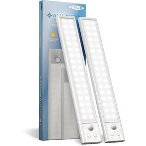 10inch Under Cabinet Lights, Motion Sensor Light Indoor, Wireless Closet Lights, 1800mAh Rechargeable Battery, Magnetic, 5 Levels Dimmable, Under Counter Lights for Kitchen, Bathroom (2 Pack)
