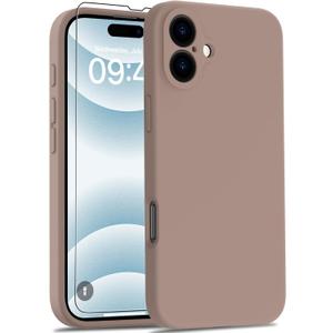 Goodon Designed for iPhone 16 Case with Screen Protector - Enhanced Camera Cover - Soft Microfiber Lining - Silicone Shockproof Protective Phone Cover for Men Women Girls - Nice Light Brown