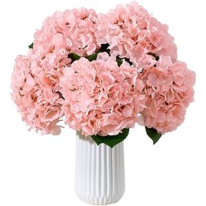 8Pcs Blush Fake Flowers Silk Hydrangea Artificial Flowers Bouquets Faux Hydrangea Stems for Home Table Centerpieces Wedding Party Decoration