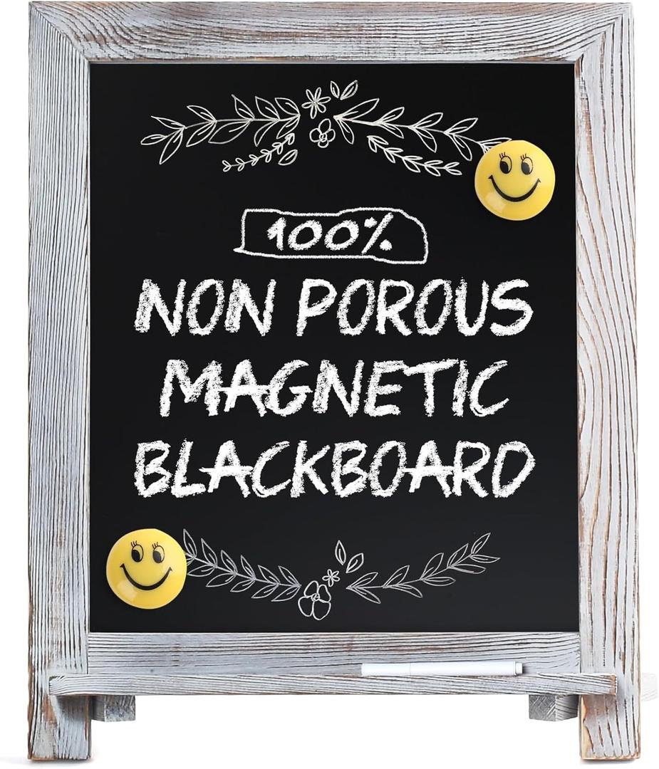 LotFancy 15x12 Magnetic Chalkboard Sign - Small Whitewash Wood Framed Tabletop Chalk Board Easel, Standing & Wall Hanging Menu Board for Kitchen, Wedding, Caf, Office (Includes 1 Pen & 2 Magnets)