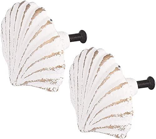 DDRAUY 2 Pack Seashell Knobs Ocean Cabinet Pull Knobs Beach Ocean Cabinet Drawer Cupboard Pull for Dresser Cupboard Wardrobe Cabinet Kitchen (White)