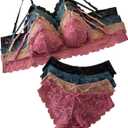 GORGLITTER Women's 8 Piece Sexy Lace Lingerie Matching Bralette Bra and Panty Set Black Green Khaki Pink X-Large