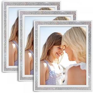 Fixwal 8x10 inches Picture Frames Set of 3, Table Top, Crystal Colored Trim, with Tempered Glass, for Wedding, Tabletop Display or Gift Picture Frame, with Horizontal or Vertical Placement