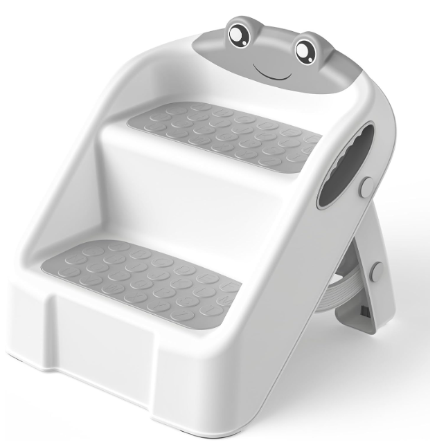 Step Stool for Toddlers, Toddler Step Stool for Bathroom Sink, Foldable Non-Slip Kids Stool with Handle, 2 Step Stools for Kids, Toddler Stool for Kitchen Bedroom Counter Sink (Grey)