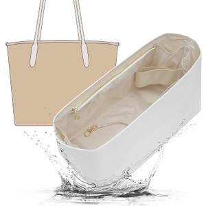 Lightweight Purse Organizer Insert Compatible with Coach City 30 Tote Bags, Zipper Bag Organizer with Cup Holder, 9 Pockets Handbag Stroage Travel Dividers,White-Beige/Medium