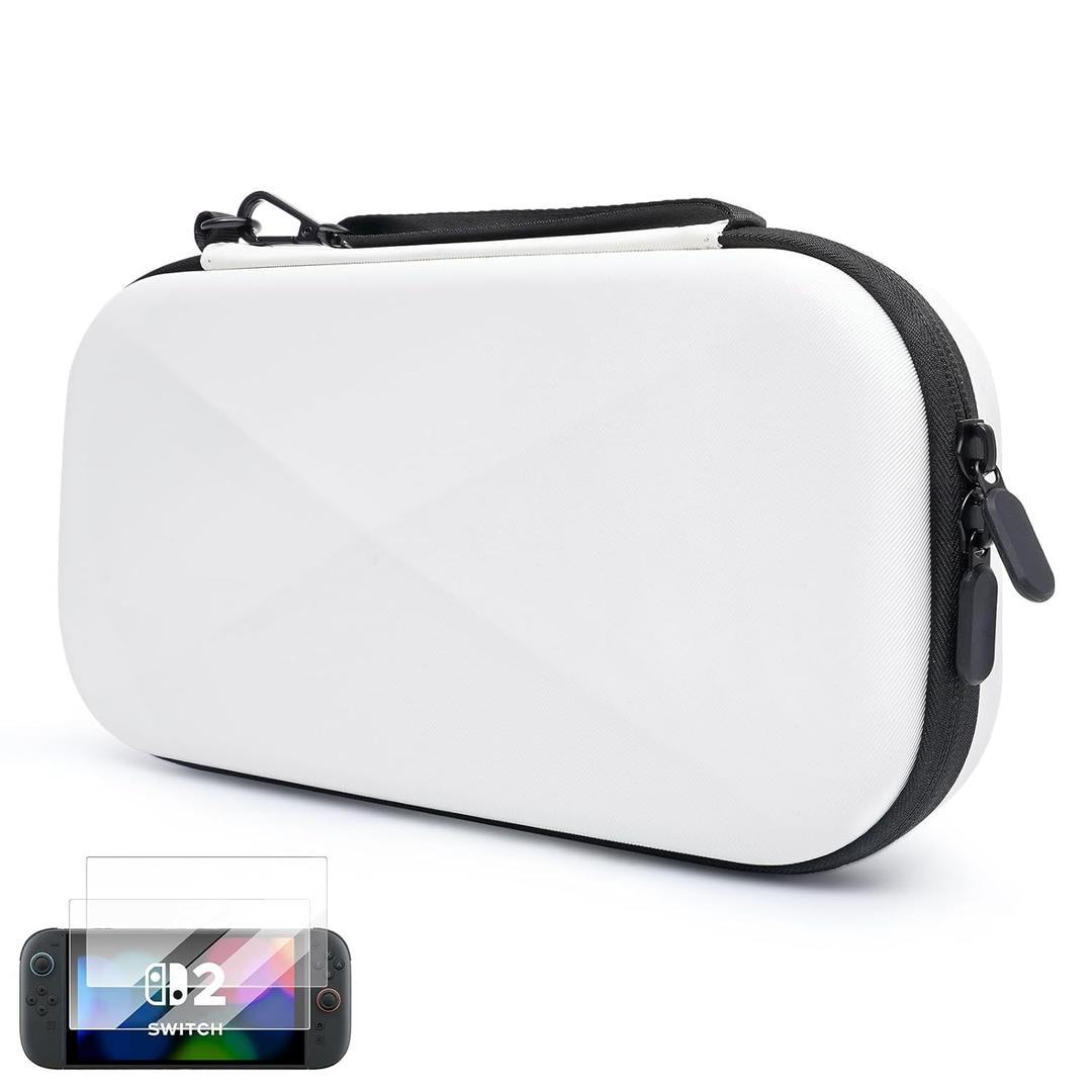 MeloSync Slim Carrying Case for Switch 2 Model 2025, Odorless & Scratch-Resistant Protective with 12 Game Card Slots, 2 Free Screen Protectors, Portable Travel Storage Case white