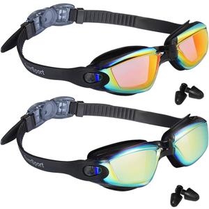 EverSport Swim Goggles Pack of 2 Swimming Goggles Anti Fog for Adult Men Women Youth Kids (Light Orange & Aqua)