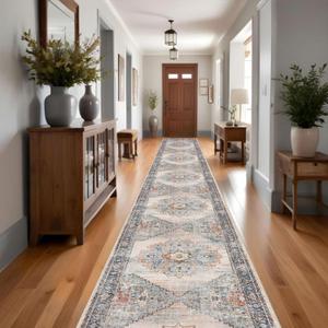 Washable Runner Rug 3x20 - Hallway Runner Rug Kitchen Rugs and Mats Non Skid Washable Waterproof Carpet Runner for Living Room Bedroom Bathroom (Blue, 3X20)