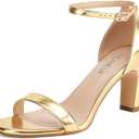 Heels for Women Round Toe Heeled Sandals Chunky High Heels with Ankle Strap Heels for Women Dressy Block Heels (7, Aa-gold Heels)