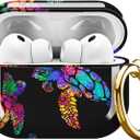 Compatible with AirPods Pro 3 (2025) Case Soft TPU with Cute Golden Keychain Cover Case for Girls Women for Airpod Pro 3 - Colorful Turtle