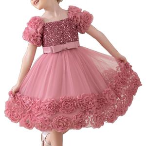 Little Girl Dress with 3D Floral Embroidery Flower Girl Dresses for Easter, Wedding, Birthday Or Graduation (2T, Dusty Rose)