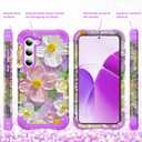 for Galaxy S23 Plus Case,3 in 1 Oil Painting Flower Pattern Heavy Duty Shockproof Protection Silicone Rubber Bumper+Hard Plastic Protective Cover for Samsung S23 Plus 6.6",Purple/Pink