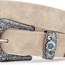 XZQTIVE Western Belt for Women, Cowgirl Cowboy Suede Leather Belt for Jeans Pants, Country Belts with Vintage Buckle (Beige) Fits Waist 31"-36"