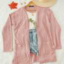 MEROKEETY Women's Casual Long Sleeve Open Front Cable Knit Cardigans Lightweight Solid Color with Pockets (Large, Pink)