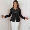 MSBESYOR Button Up Cardigan Sweater for Women Long Sleeve Lightweight Knit Business Blazer Tops (Black, L)