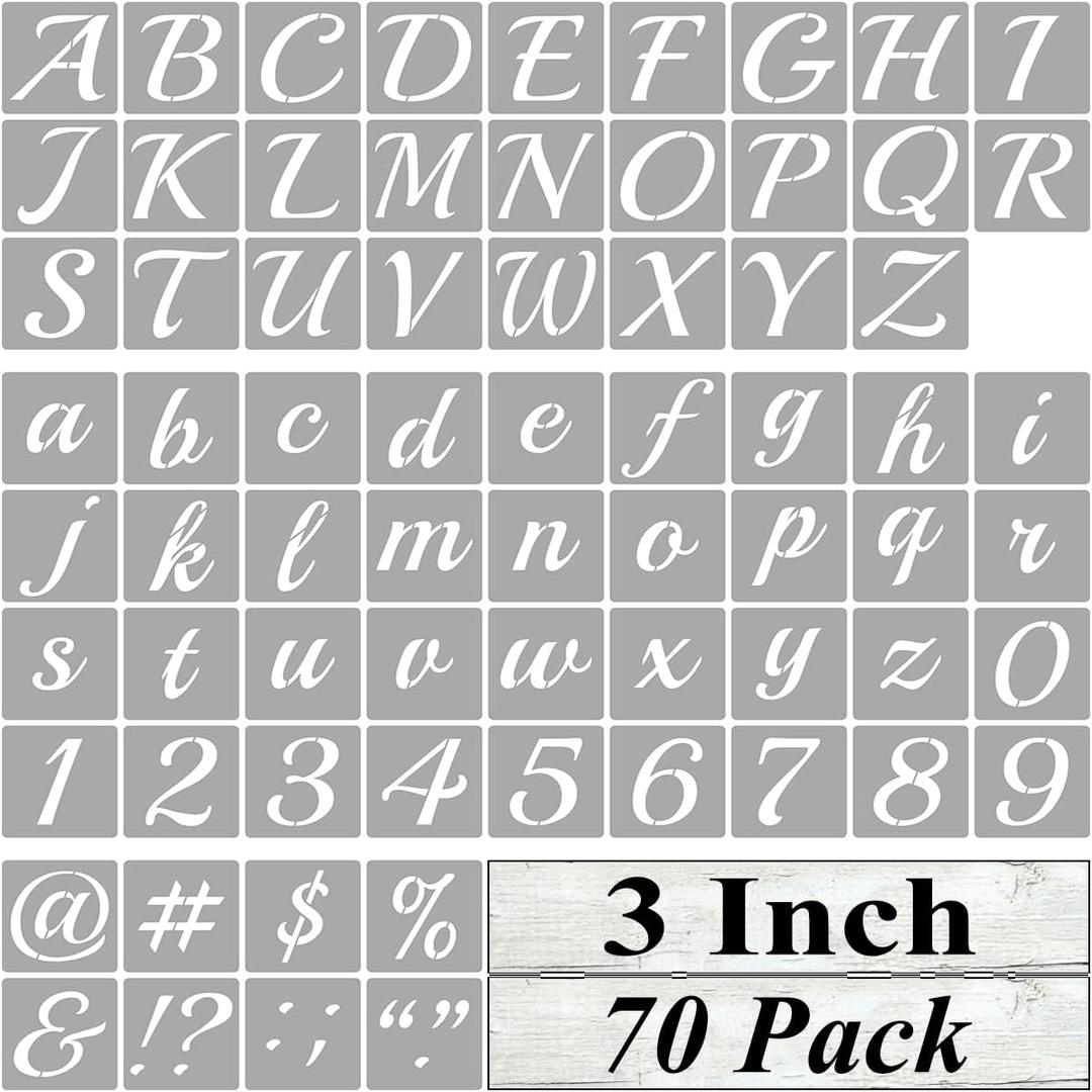 3 Inch Alphabet Letter Stencils for Painting - 70 Pack Letter and Number Stencil Templates with Signs for Painting on Wood, Reusable Cursive Letters Stencils for Chalkboard Wood Signs & Wall Art
