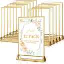 EHWINE 12 Pack Acrylic Sign Holder 4 x 6, Double Sided Gold Picture Frame Stand up Table Top Sign Holders, Clear Display Stand Menu Flyer Holder for Wedding Party