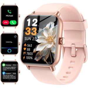 Smart Watches for Women (Make/Answer Calls), Alexa Built-in Smart Watch for Android/iPhones with Receive Messages/Emails/Reminders, 1.85" HD Fitness Tracker Watch with Heart Rate/Sleep/SpO2 Monitor (Pink)