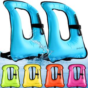 Meooeck 2 Pcs Snorkeling Vest for Adults Safety Inflatable Snorkel Vest for Swim Kayaking Swimming Diving Surfing, Load up to 220 Ibs (Classic)