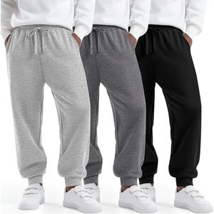 LessonZoo 3 Pack Boys Sweatpants Athletic Joggers Drawstring Stretchy Active Straight Pants with Pockets Fall, Size XL