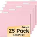 SUNEE 25 Pack Hanging File Folders, Pink Folders, Hanging File Folders Letter Size with 1/5-cut Tabs, Stay Organized for Your Home and Office Bulk File and Documents