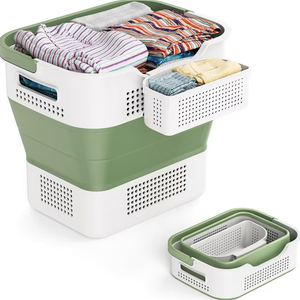 Collapsible Laundry Basket, 10.5 Gallons (40L) Laundry Basket Upgraded With a Storage Box, Laundry Hamper for Laundry Room Organization & Storage Foldable Clothes Hamper Container/Organizer - Green