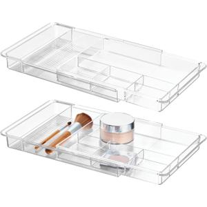 iDesign Makeup Storage Tray for Cosmetics or Jewelry, Set of 2, Clear Linus Expandable Drawer Organizer M2